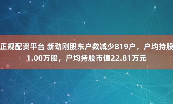 正规配资平台 新劲刚股东户数减少819户,户均持股1.00万股,户均持股市值22.81万元